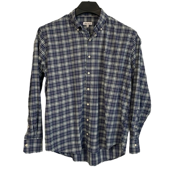 Peter Millar men’s Size XL blue and white plaid long sleeve‎ button down shirt. - Picture 1 of 7